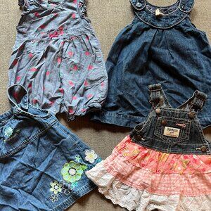 Adorable 4-Piece Denim Dress Bundle for Baby Girls (6-9 Months)